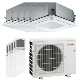Penta split Mitsubishi SLZ-M MXZ-5F102VF2 10kW tailles 15 + 15 + 15 + 35 + 35 SLZ-M15FA2 (x3) + SLZ-M35FA2 (x2 cassette 4 voies