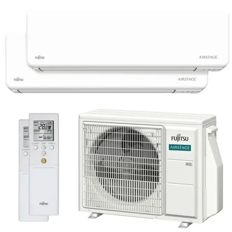 Climatiseur bi split FUJITSU Mural KMCG AOEG18KBCA2 5kW tailles 25 + 25 WiFi de série ASEH09KMCG + ASEH09KMCG