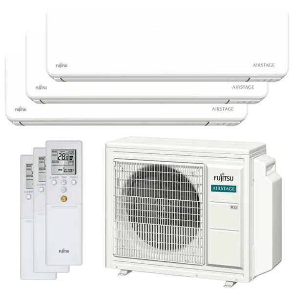 Climatiseur tri split FUJITSU Mural KMCG AOEG24KBCA3 6.8kW tailles 20 + 25 + 25 WiFi ASEH07KMCG + ASEH09KMCG + ASEH09KMCG