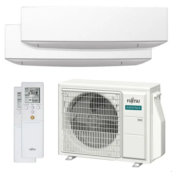Climatisation bi split FUJITSU Mural KETF AOEG18KBCA2 5kW tailles 20 + 42 Design Blanc WiFi de série ASEG07KETF + ASEG14KETF