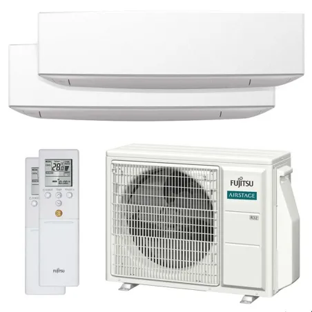 Climatisation bi split FUJITSU Mural KETF AOEG18KBCA2 5kW tailles 25 + 25 Design Blanc WiFi de série ASEG09KETF + ASEG09KETF