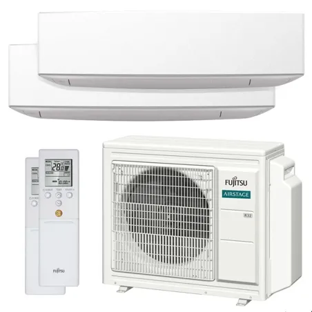 Climatisation bi split FUJITSU Mural KETF AOEG24KBCA3 6.8kW tailles 25 + 42 Design Blanc WiFi de série ASEG09KETF + ASEG14KETF