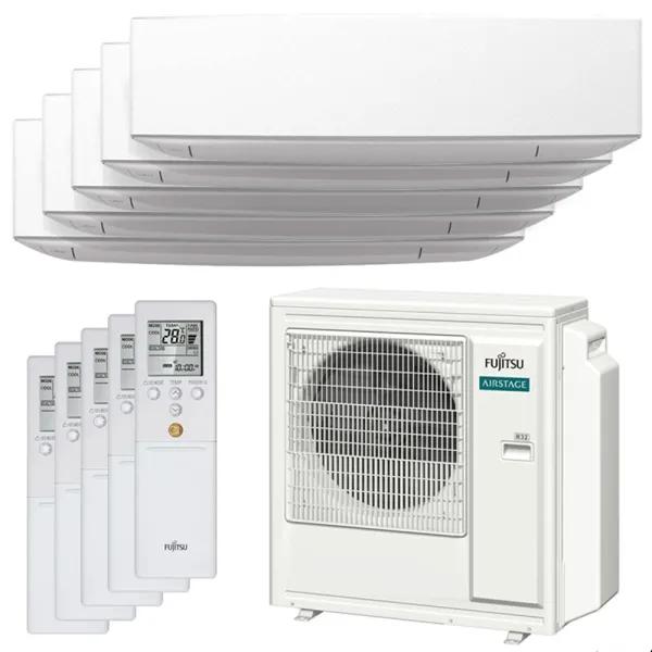 Penta split FUJITSU KETF AOEG36KBTA5 9.5kW tailles 20 + 20 + 25 + 25 + 35 Blanc ASEG07KETF (x2) + ASEG09KETF (x2) + ASEG12KETF