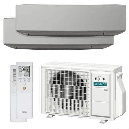 Climatiseur bi split FUJITSU Mural KETF-B AOEG14KBCA2 4kW tailles 20 + 20 Design Argent WiFi ASEG07KETF-B + ASEG07KETF-B