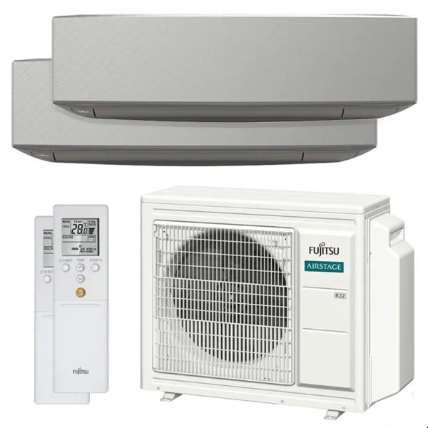 Climatiseur bi split FUJITSU Mural KETF-B AOEG24KBCA3 6.8kW tailles 25 + 42 Design Argent WiFi ASEG09KETF-B + ASEG14KETF-B