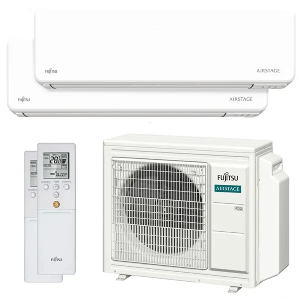 Climatisation bi split FUJITSU Mural KGTG AOEG24KBCA3 6.8kW tailles 25 + 42 WiFi de série ASEH09KGTG + ASEH14KGTG
