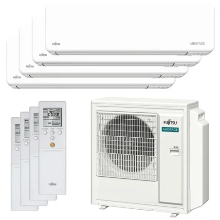 Quadri split FUJITSU Mural KG AOEG30KBTA4 8kW tailles 20 + 20 + 25 + 25 WiFi ASEH07KGTG (x2) + ASEH09KGTG (x2)