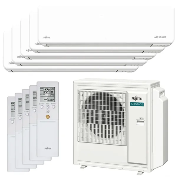 Penta split FUJITSU Mural KG AOEG36KBTA5 9.5kW tailles 20 + 20 + 20 + 25 + 25 WiFi ASEH07KGTG (x3) + ASEH09KGTG (x2)