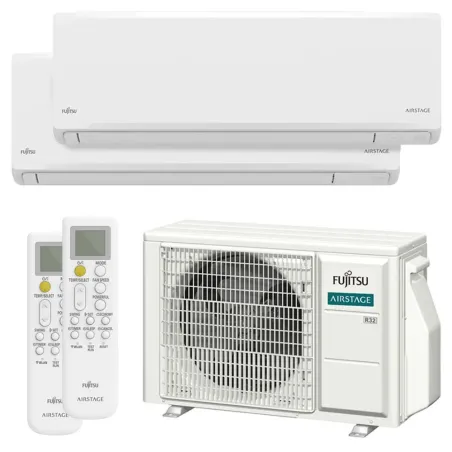Climatisation bi split FUJITSU Mural KNCA AOEG14KBCA2 4kW tailles 20 + 20 Mural compact WiFi de série ASEH07KNCA + ASEH07KNCA
