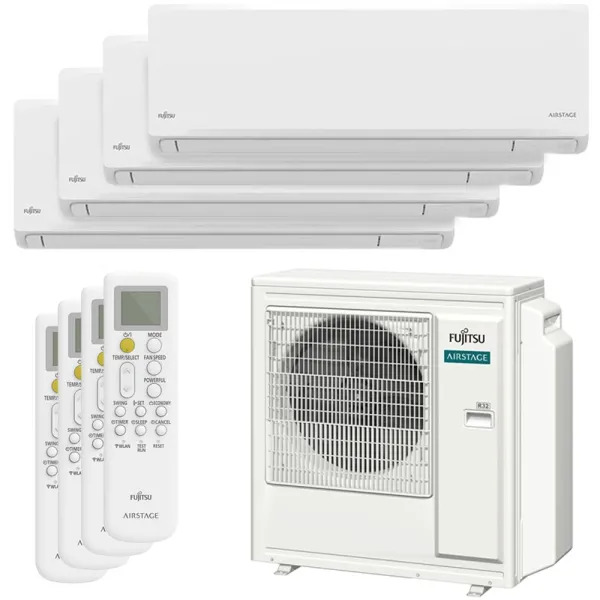 Quadri split FUJITSU Mural KN AOEG30KBTA4 8.0kW tailles 20 + 20 + 25 + 25 WiFi de série ASEH07KNCA (x2) + ASEH09KNCA (x2)