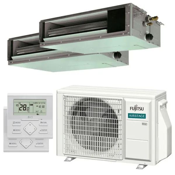 Climatiseur bi split FUJITSU Gainable KSLAP AOEG14KBCA2 4kW tailles 25 + 25 Gainable Mini ARXG09KSLAP + ARXG09KSLAP