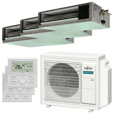 Climatiseur tri split FUJITSU Gainable KS AOEG24KBCA3 6.8kW tailles 20 + 20 + 20 ARXG07KSLAP + ARXG07KSLAP + ARXG07KSLAP