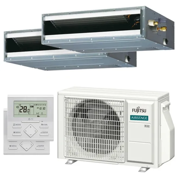 Climatiseur bi split FUJITSU Gainable KLLAP AOEG14KBCA2 4kW tailles 25 + 25 Gainable Fin ARXG09KLLAP + ARXG09KLLAP
