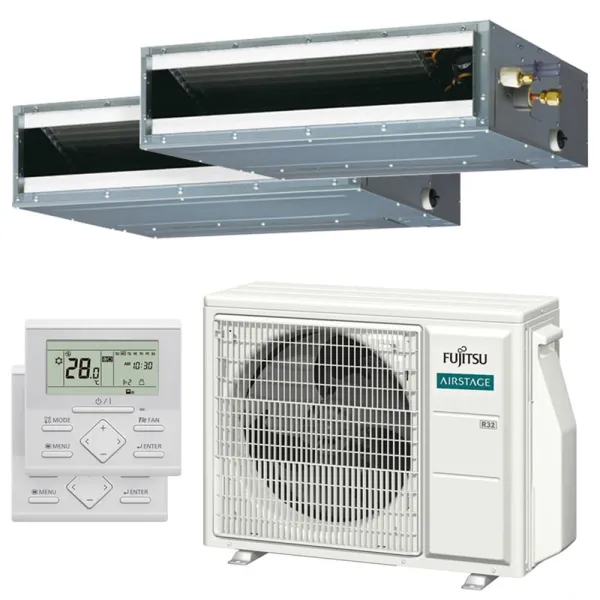 Climatiseur bi split FUJITSU Gainable KLLAP AOEG18KBCA2 5kW tailles 25 + 25 Gainable Fin ARXG09KLLAP + ARXG09KLLAP