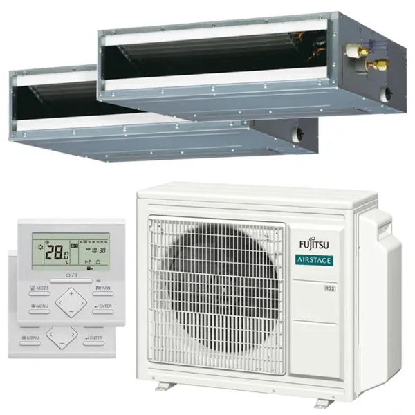 Climatiseur bi split FUJITSU Gainable KLLAP AOEG24KBCA3 6.8kW tailles 35 + 42 Gainable Fin ARXG12KLLAP + ARXG14KLLAP