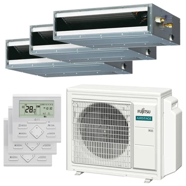 Climatiseur tri split FUJITSU Gainable KL AOEG24KBCA3 6.8kW tailles 20 + 20 + 20  ARXG07KLLAP + ARXG07KLLAP + ARXG07KLLAP