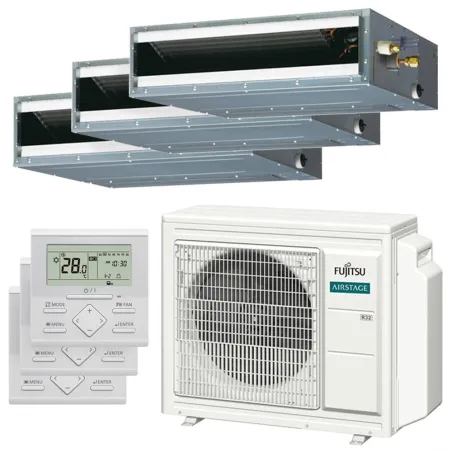 Climatiseur tri split FUJITSU Gainable KL AOEG24KBCA3 6.8kW tailles 20 + 20 + 35  ARXG07KLLAP + ARXG07KLLAP + ARXG12KLLAP