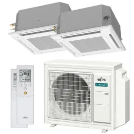 Climatiseur bi split FUJITSU Cassette KVLA AOEG24KBCA3 6.8kW tailles 35 + 42 Compact 600x600 AUXG12KVLA + AUXG14KVLA