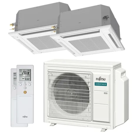 Climatiseur bi split FUJITSU Cassette KVLA AOEG24KBCA3 6.8kW tailles 35 + 42 Compact 600x600 AUXG12KVLA + AUXG14KVLA