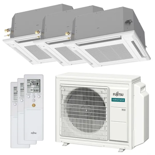 Climatiseur tri split FUJITSU Cassette KV AOEG18KBCA3 5.4kW tailles 20 + 25 + 25 AUXG07KVLA + AUXG09KVLA + AUXG09KVLA