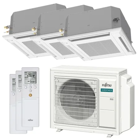 Climatiseur tri split FUJITSU Cassette KV AOEG24KBCA3 6.8kW tailles 20 + 20 + 35 AUXG07KVLA + AUXG07KVLA + AUXG12KVLA