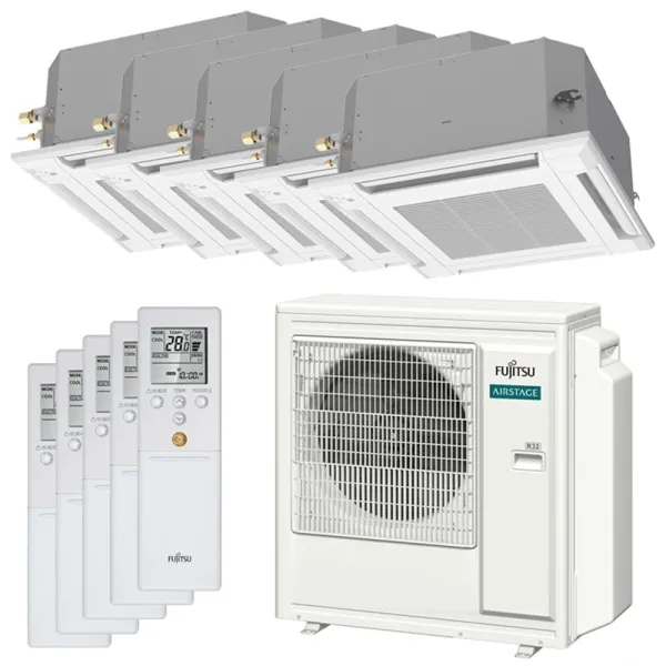 Penta split FUJITSU Cassette KV AOEG36KBTA5 9.5kW tailles 25 + 25 + 25 + 25 + 25 AUXG09KVLA (x5)