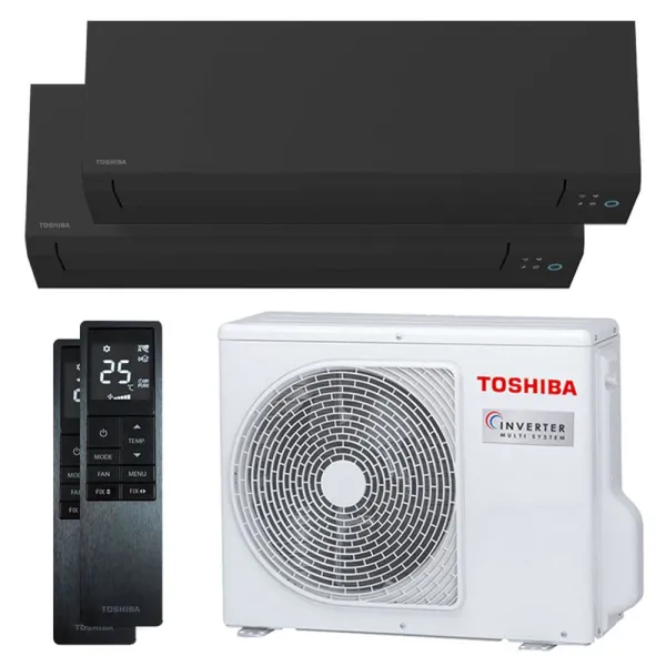 Climatisation bi split Shorai Edge Noir RAS-2M18G3AVG-E 5.2kW Tailles 25 + 35 Toshiba WiFi RAS-B10G3KVSGB-E + RAS-B13G3KVSGB-E