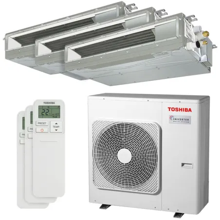 Tri split Toshiba gainable RAS-3M26G3AVG-E 7.0kW Tailles 20 + 25 + 25 RAS-M07U2DVG-E + RAS-M10U2DVG-E (x2) Gainable Compact
