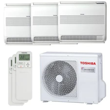 Climatiseur tri split Toshiba console RAS-3M18G3AVG-E 5.2kW Tailles 25 + 25 + 25 RAS-B10J2FVG-E (x3) double-flux