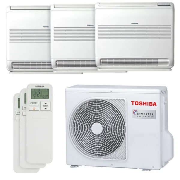 Climatiseur tri split Toshiba console RAS-3M18G3AVG-E 5.2kW Tailles 25 + 25 + 35 RAS-B10J2FVG-E (x2) + RAS-B13J2FVG-E