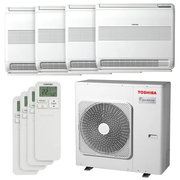 Quadri split Toshiba console RAS-4M27G3AVG-E 8.0kW Tailles 25 + 25 + 25 + 25 RAS-B10J2FVG-E (x4) double-flux