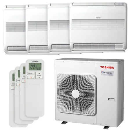 Quadri split Toshiba console RAS-4M27G3AVG-E 8.0kW Tailles 25 + 25 + 25 + 25 RAS-B10J2FVG-E (x4) double-flux