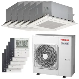 Penta split Toshiba cassette RAS-5M34G3AVG-E 10kW Tailles 25 + 25 + 25 + 25 + 25 RAS-M10U2MUVG-E (x5) avec commande RB-RWS21-E