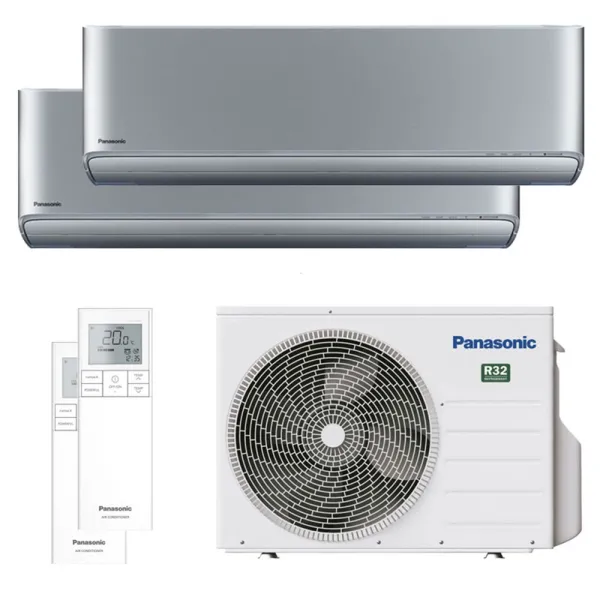 Climatiseur bi split PANASONIC Etherea Argent CU-2Z50CBE 5.0kW tailles 25 + 25 WiFi de série CS-XZ25CKEW + CS-XZ25CKEW