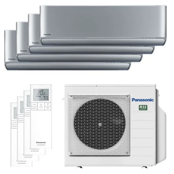 Quadri split PANASONIC Etherea Argent CU-4Z68TBE 6.8kW tailles 25 + 25 + 25 + 25 WiFi de série CS-XZ25ZKEW (x4)