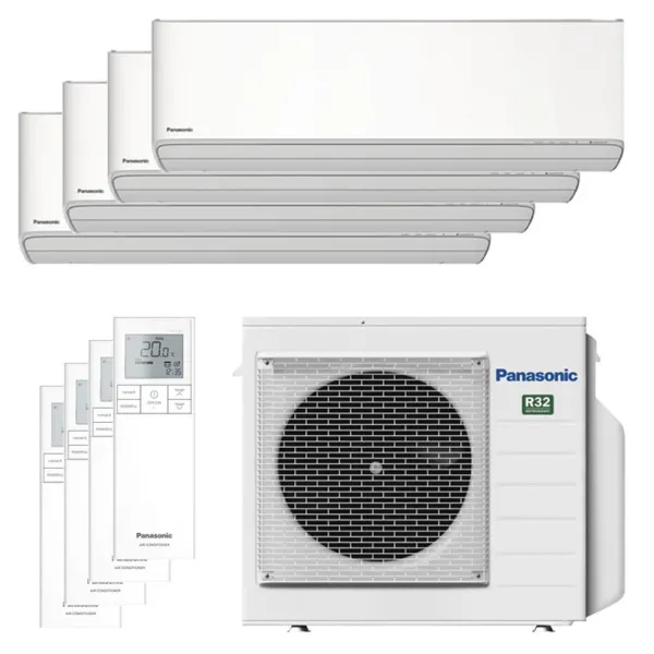 Quadri split PANASONIC Etherea Blanc CU-4Z68TBE 6.8kW tailles 16 + 16 + 20 + 35 WiFi CS-MZ16ZKE (x2) + CS-Z20ZKEW + CS-Z35ZKEW