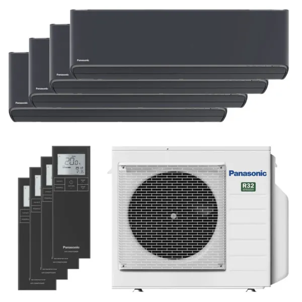Quadri split PANASONIC Etherea CU-4Z68TBE 6.8kW tailles 25 + 25 + 25 + 25 Graphite WiFi CS-XZ25ZKEW-H (x4)