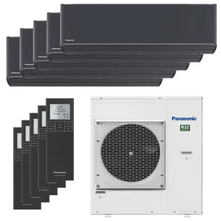 Penta split Etherea Graphite CU-5Z90TBE 9kW tailles 20 + 20 + 20 + 20 + 20 Mural Panasonic CS-XZ20ZKEW-H (x5)