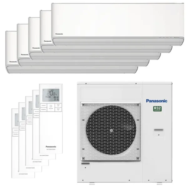 Penta split Etherea Blanc Mat CU-5Z90TBE 9kW tailles 20 + 20 + 20 + 20 + 50 Mural Panasonic CS-Z20ZKEW (x4) + CS-Z50ZKEW