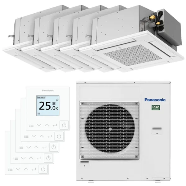Penta split PANASONIC Cassette PY3 CU-5Z90TBE 9kW tailles 25 + 25 + 25 + 25 + 25 Cassette 4 voies 60x60 S-25PY3E (x5)
