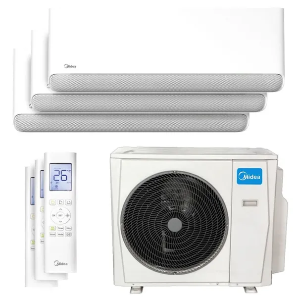 Climatiseur tri split Midea Breezeless E 10.5kW M4O-36FN8-Q tailles 25 + 35 + 35 MSCB1BU-09HRFN8 + MSCB1BU-12HRFN8 (x2)