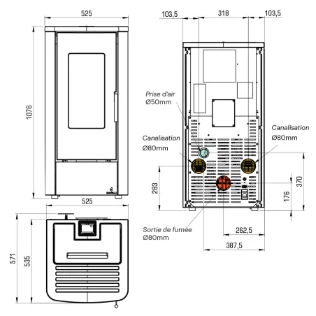 Poêle à granulés canalisable Ravelli Easy 12 C Puissance 12kW Sortie Fumée Postérieure