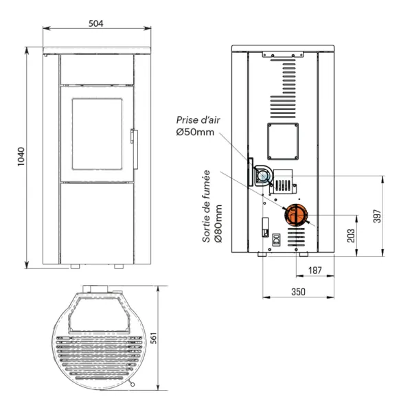 Poêle à granulés étanche Ravelli Whisper 7 Puissance 7kW Sortie Fumée Supérieure
