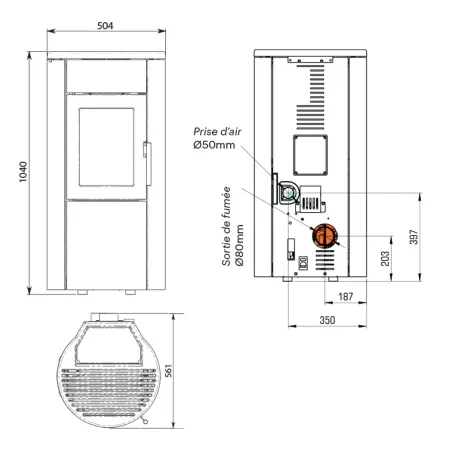 Poêle à granulés étanche Ravelli Whisper 7 Puissance 7kW Sortie Fumée Supérieure