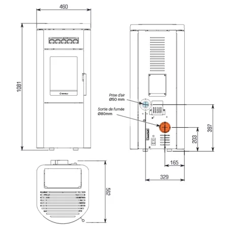 Poêle à granulés étanche Ravelli Dual 9 Puissance 9kW Sortie Fumée Postérieure