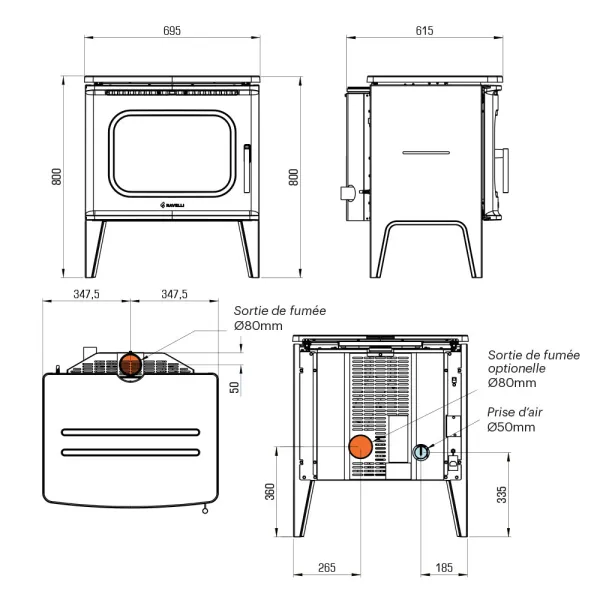 Poêle à granulés ventilé Ravelli Mild Puissance 9kW WiFi Sortie Fumée Supérieure