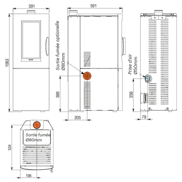 Poêle à granulés étanche Ravelli Alfa S Puissance 7kW Sortie Fumée Supérieure