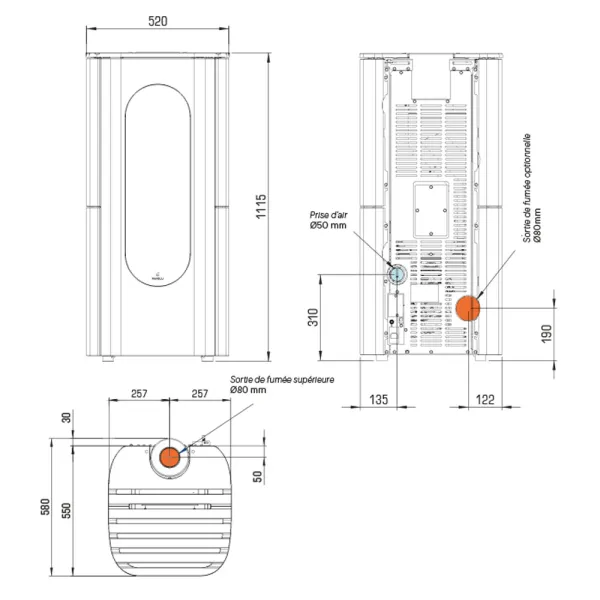 Poêle à granulés étanche Ravelli Hoop 7 Puissance 7kW WiFi Sortie Fumée Supérieure