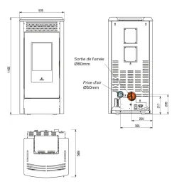 Poêle à granulés étanche Ravelli RV 120 Touch Steel Puissance 12kW Sortie Fumée Postérieure 2