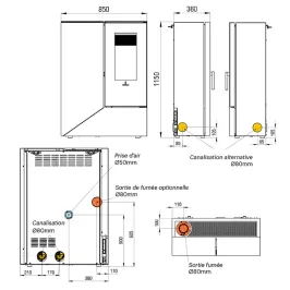 Poêle à granulés canalisable Ravelli Stilo Puissance 12kW Sortie Fumée Supérieure 2